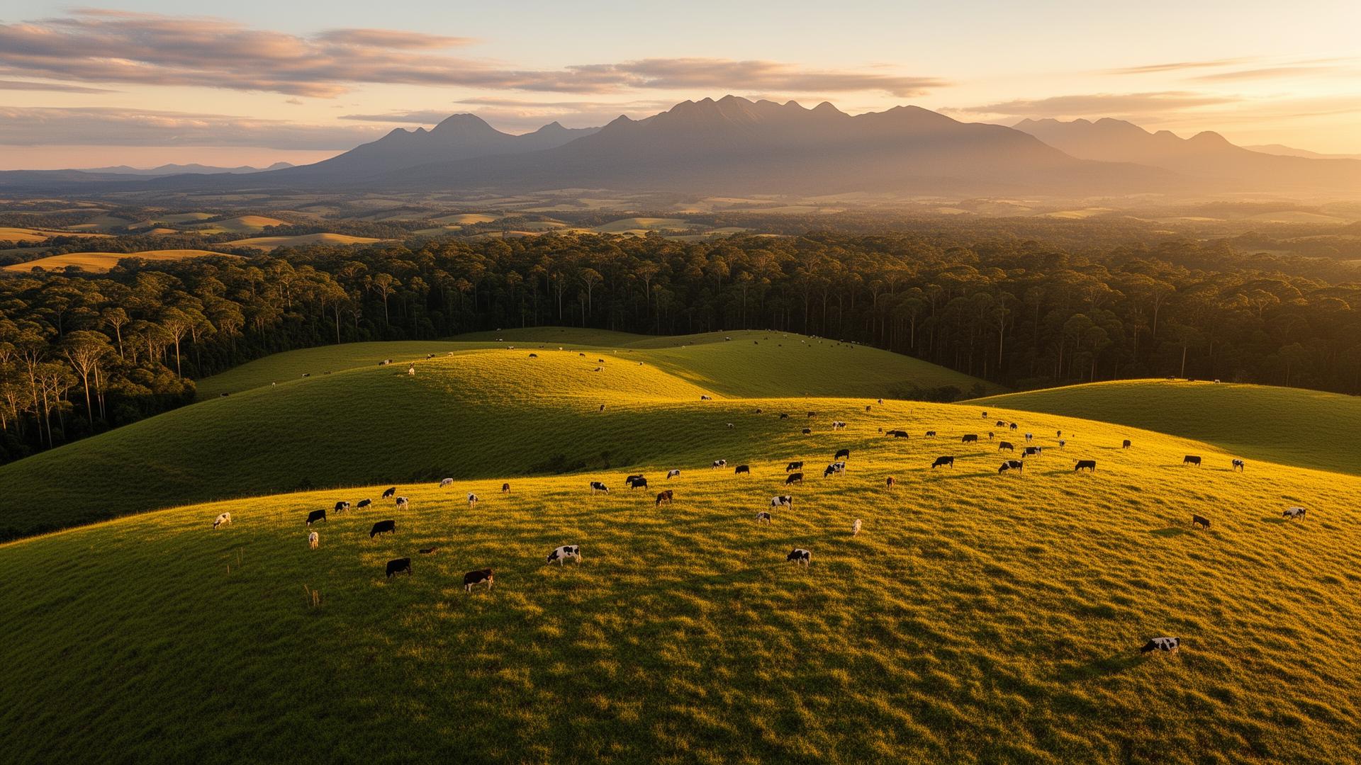 Vale rural ao entardecer